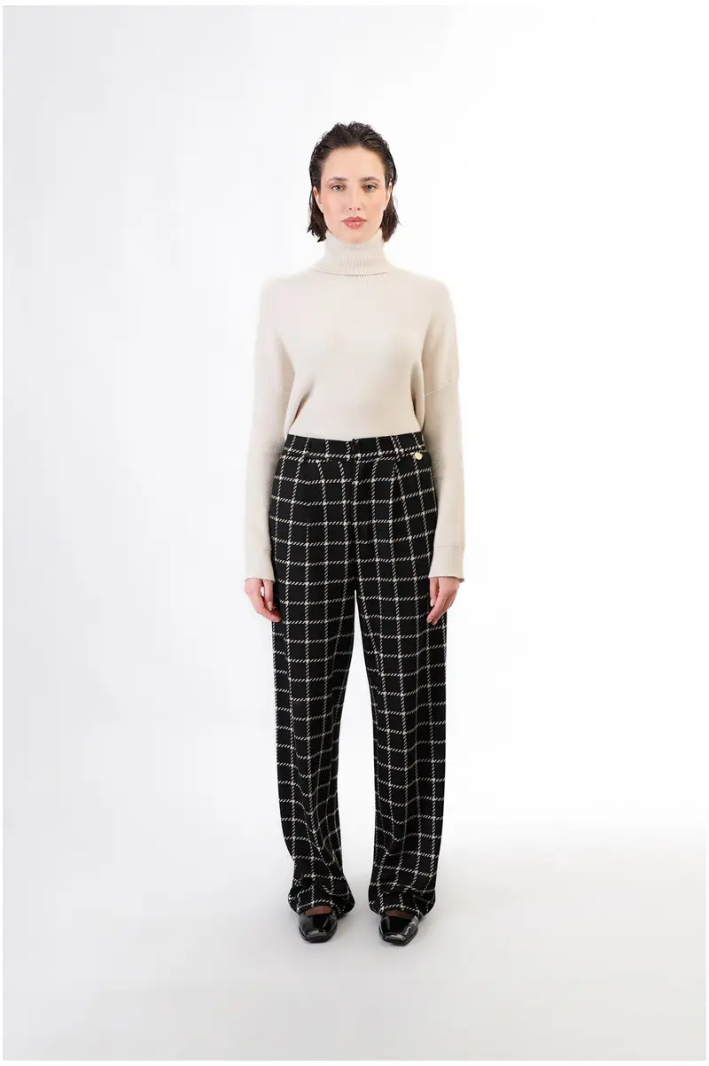 pantaloni palazzo tessuto jacquard quadro multinero