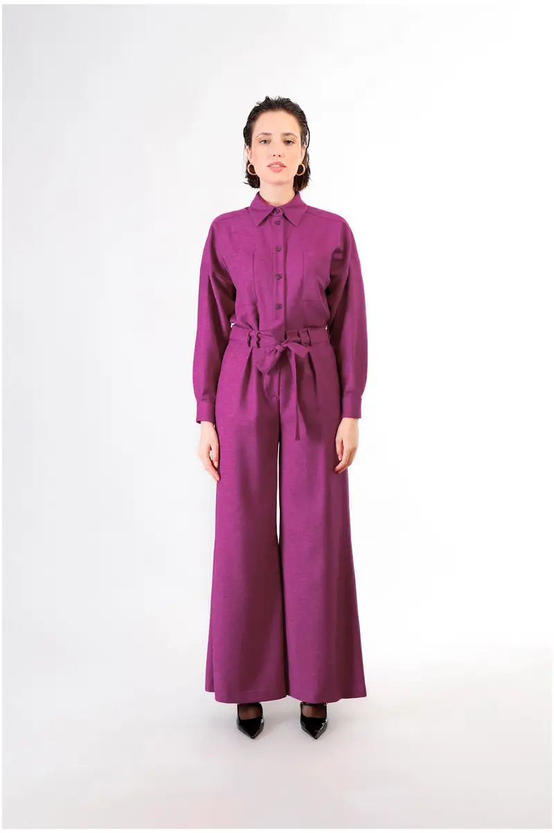 pantaloni super wide con fusciacca fuxia