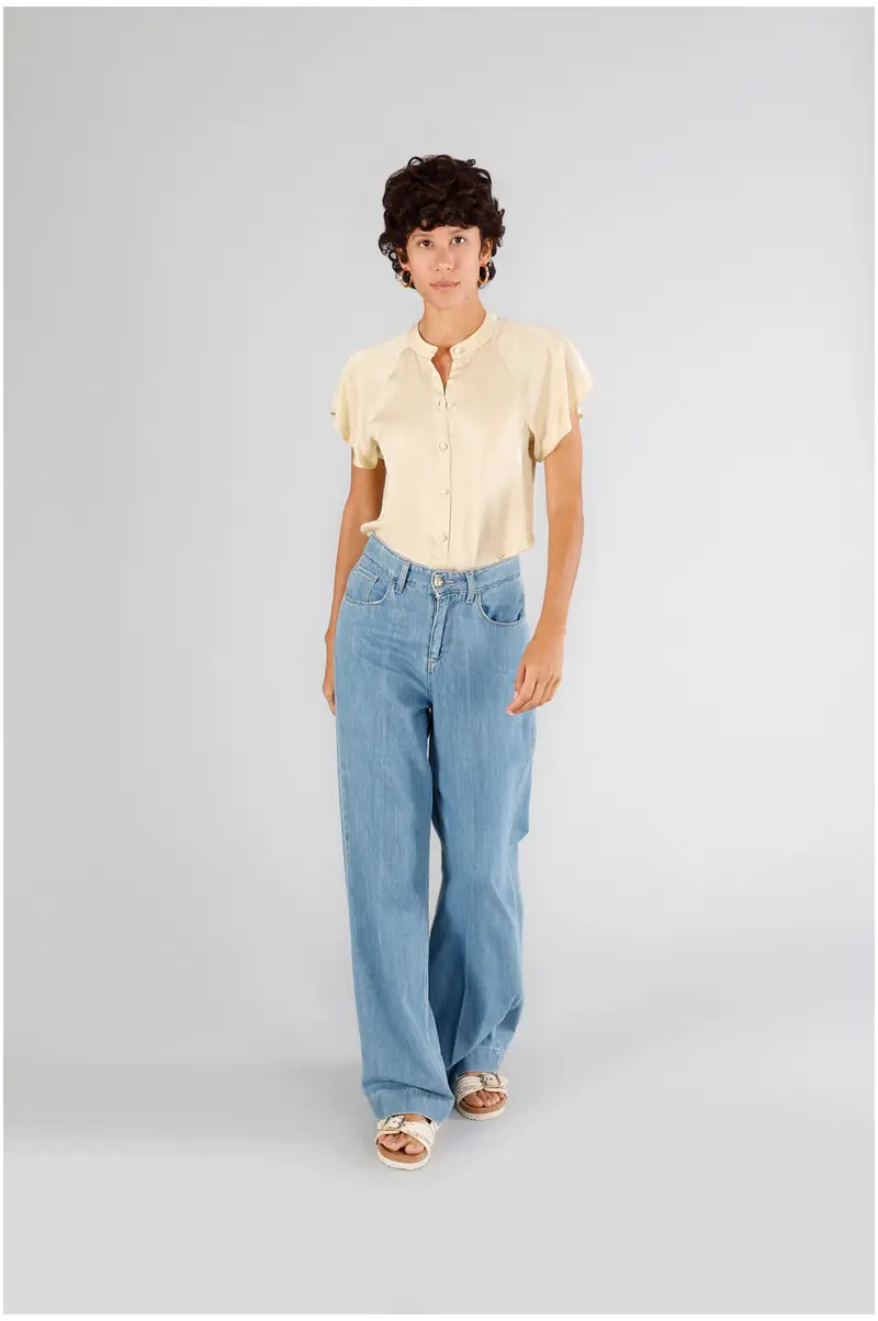 pantaloni wide leg in denim sky