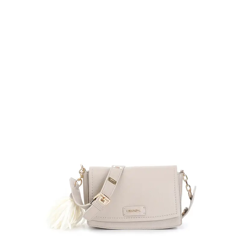 pattina con charm grande fiore in tessuto, manico con fibbia regolare tortora