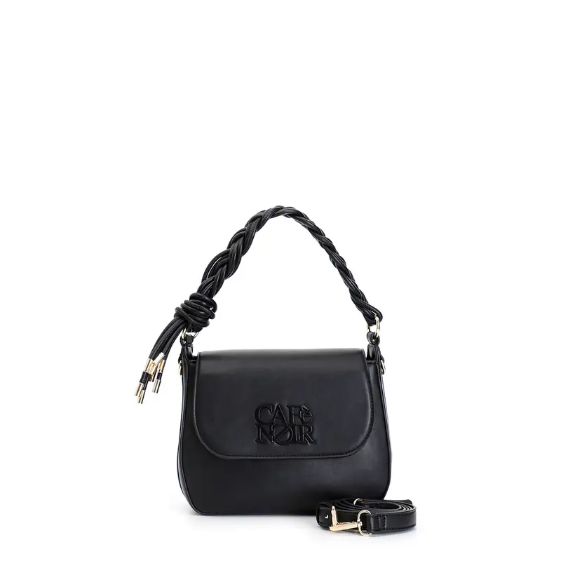 pattina con manico intrecciato e logo rettangolare tono su tono nero