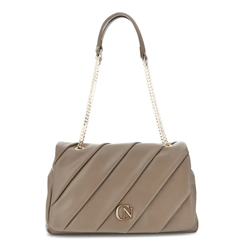 pattina effetto pelle liscia con catena e plissé fango