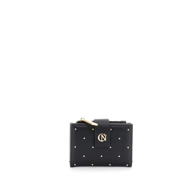 portacarte effetto pelle con applicazione di mini borchie nero