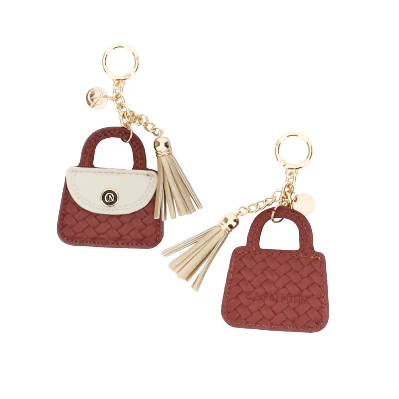 portachiavi borsa con nappina effetto pelle marrone