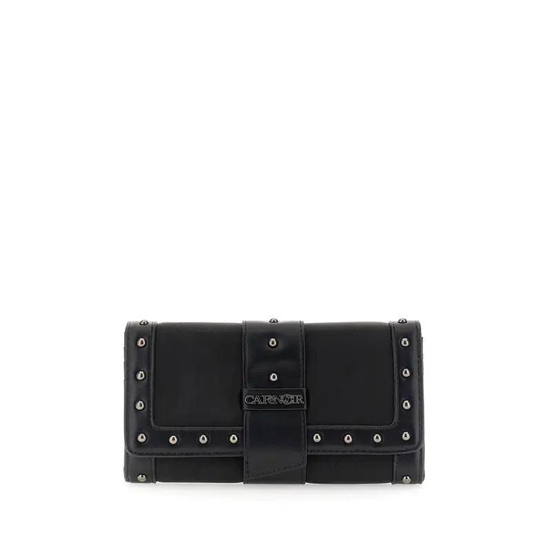 portafoglio effetto pelle con bordatura e rivetti nero