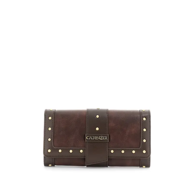 portafoglio effetto pelle con bordatura e rivetti t moro