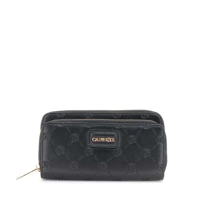 portafoglio effetto pelle con doppia zip nero