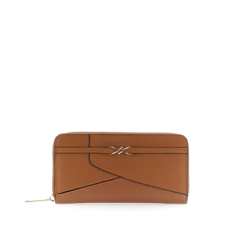 portafoglio effetto pelle con lavorazione patchwork e logo cuoio