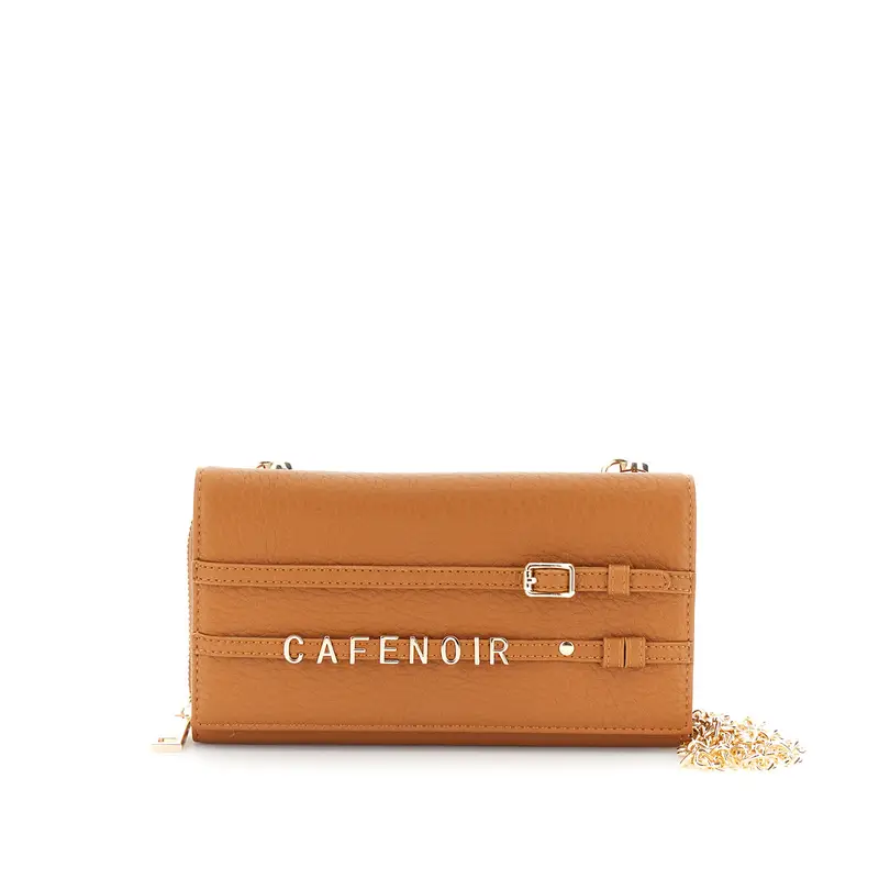 portafoglio effetto pelle con pattina con lettering e fibbia cuoio