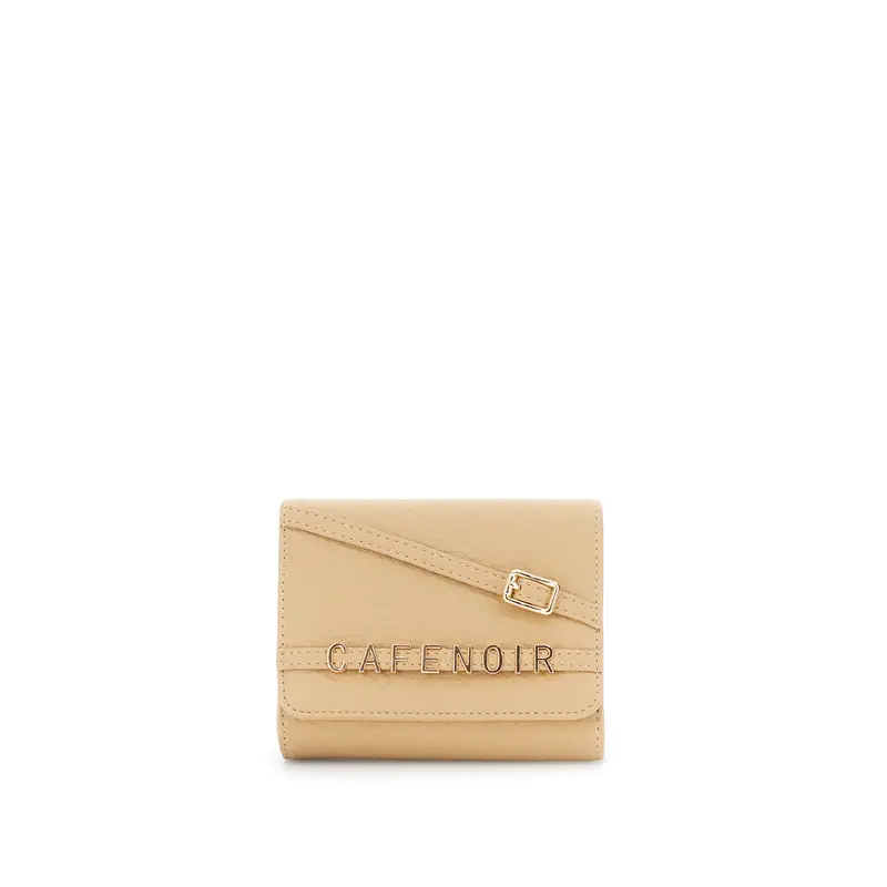 portafoglio effetto pelle con pattina, lettering e fibbia taupe