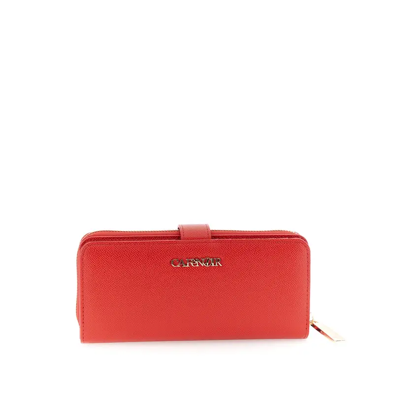 portafoglio effetto saffiano con lettering rosso