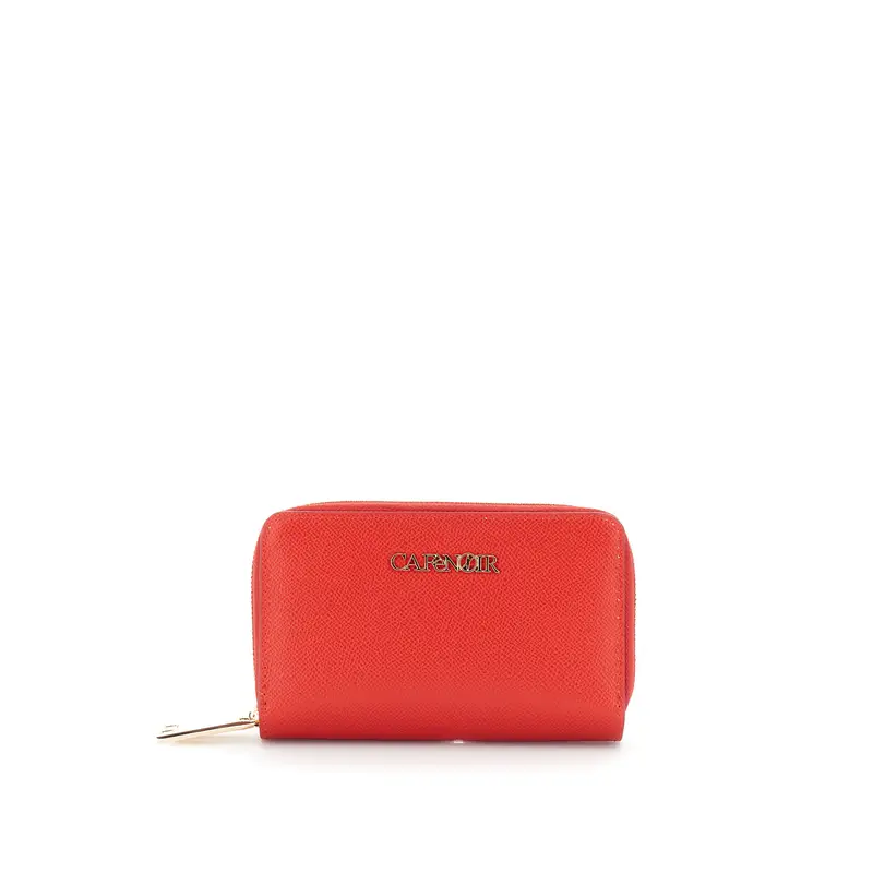 portafoglio effetto saffiano doppia zip con lettering rosso