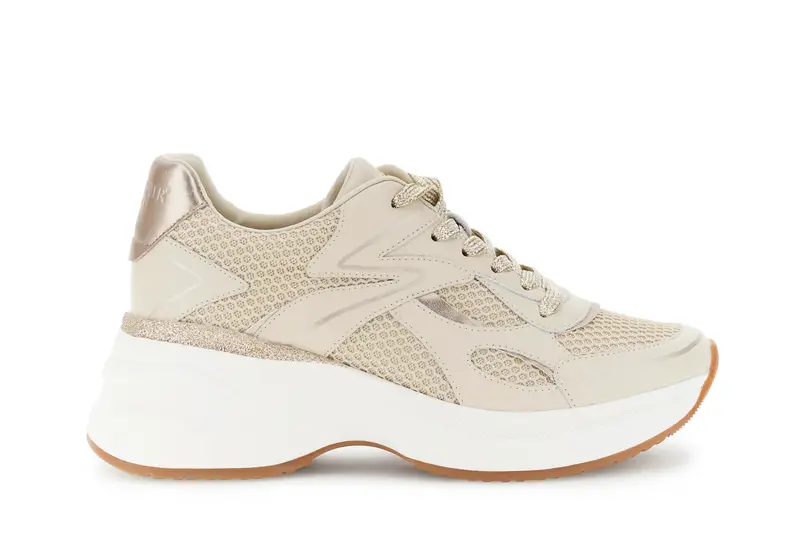 running allacciate in pelle rivestita e retina beige