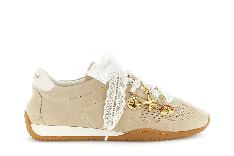 running allacciate in pelle scamosciata traforata beige