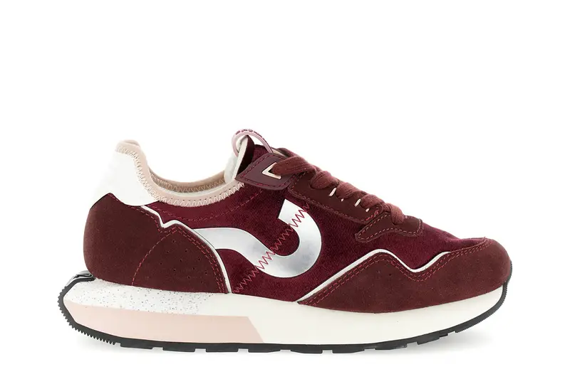 running in velluto con riporti in pelle scamosciata bordeaux