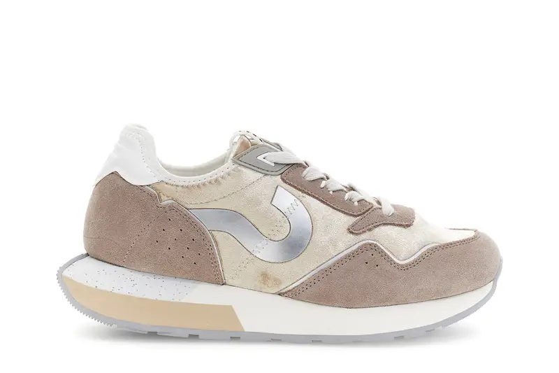 running in velluto con riporti in pelle scamosciata taupe