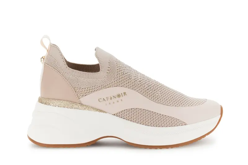 running slip-on in tessuto elasticizzato e strass cipria