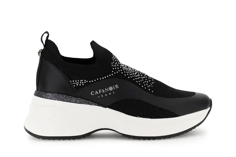 running slip-on in tessuto elasticizzato e strass nero