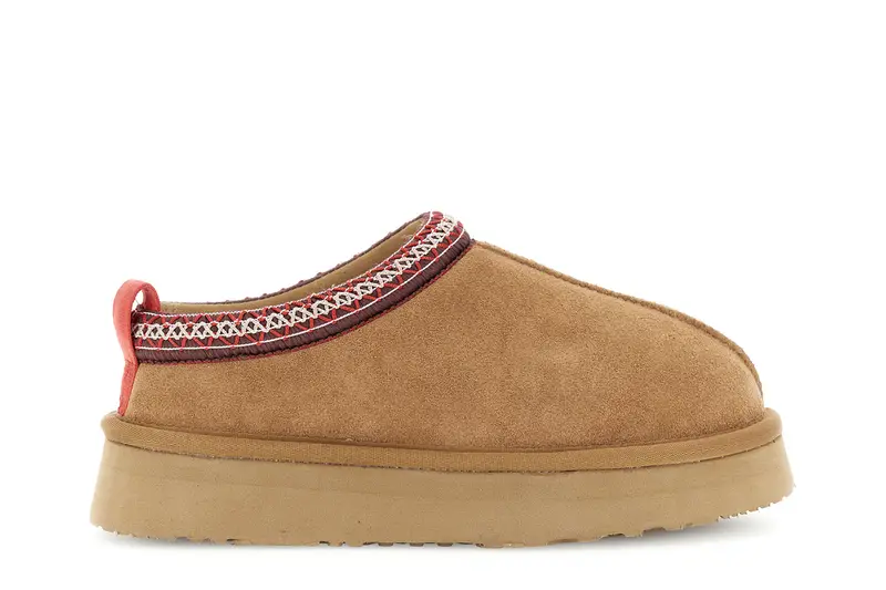 sabot in pelle scamosciata con pelliccia camel