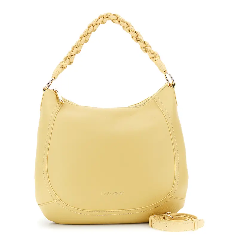 sacca effetto pelle con grana e manico intrecciato giallo