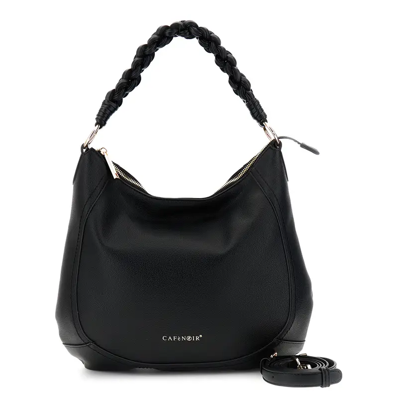 sacca effetto pelle con grana e manico intrecciato nero