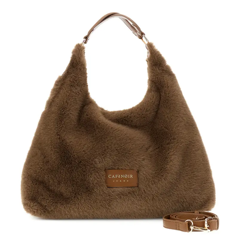 sacca in pelliccia sintetica con spallaccio e logo visone