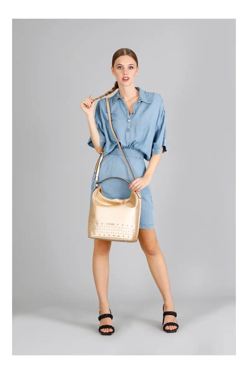 sacca metallizzata effetto rock con borchie oro miniatura 2