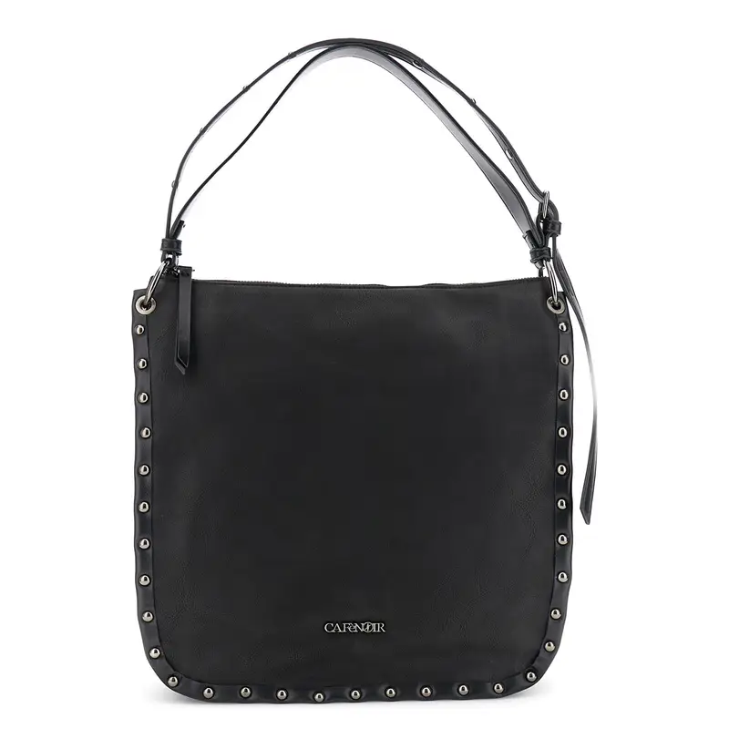 sacca morbida effetto nuvolato con bordatura e rivetti nero