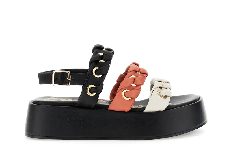 sandali 3 fasce in nappa con occhielli e infilatura multi bianco