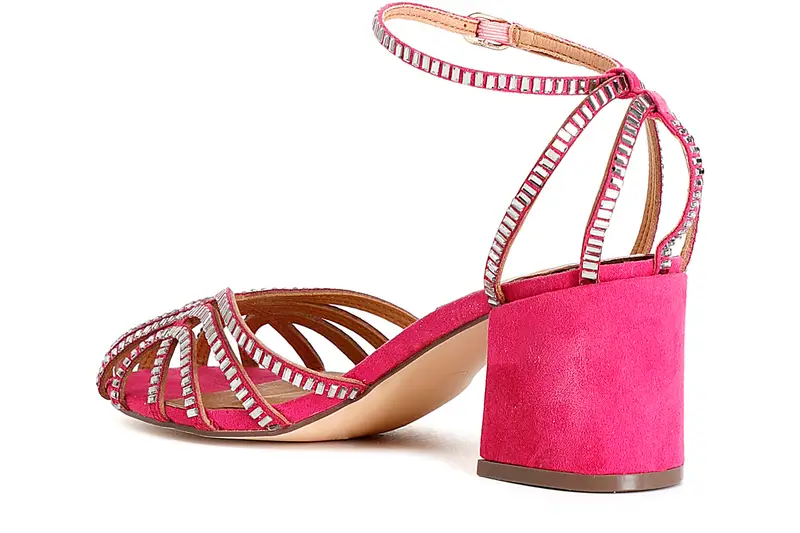 sandali a gabbia laccio alla caviglia in microfibra e strass fuxia miniatura 2