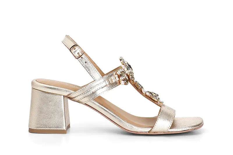 sandali a "t" in pelle con accessorio gioiello platino