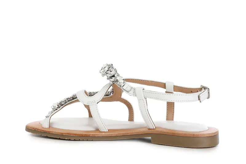 sandali asimmetrici in pelle con accessorio gioiello bianco miniatura 2
