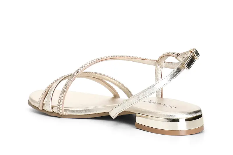 sandali asimmetrico con strass termosaldati oro miniatura 2