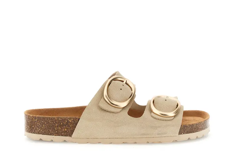 sandali ciabatta platform in pelle scamosciata con doppia fibbia beige