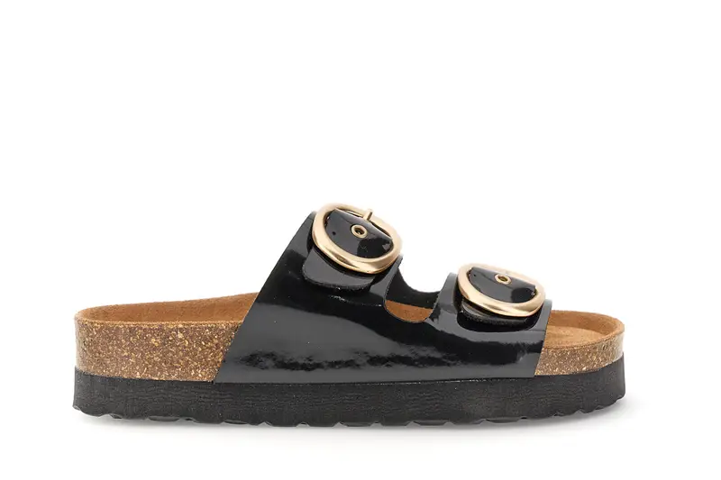 sandali ciabatta platform in vernice con doppia fibbia nero