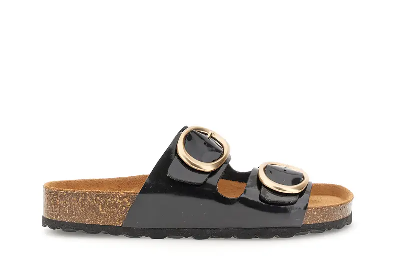 sandali ciabatta platform in vernice con doppia fibbia nero