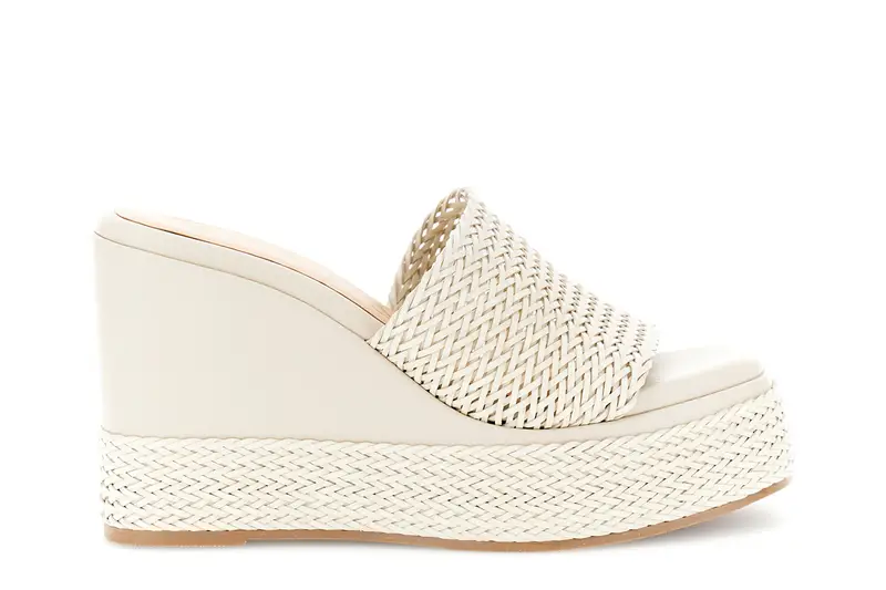 sandali ciabatta su fondo zeppa in sintetico effetto pelle intrecciata beige