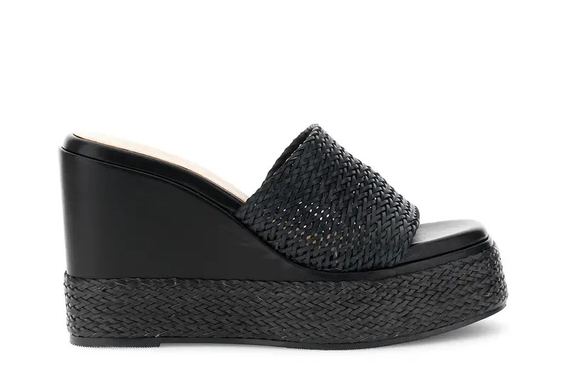 sandali ciabatta su fondo zeppa in sintetico effetto pelle intrecciata nero