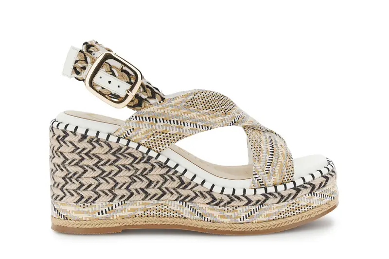 sandali con incrocio in tessuto su zeppa fasciata multi bianco