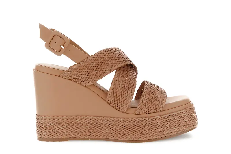 sandali con incrocio su zeppa in sintetico effetto pelle intrecciata cuoio