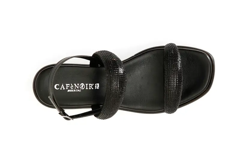 sandali con zeppa e doppia fascia con strass nero miniatura 2