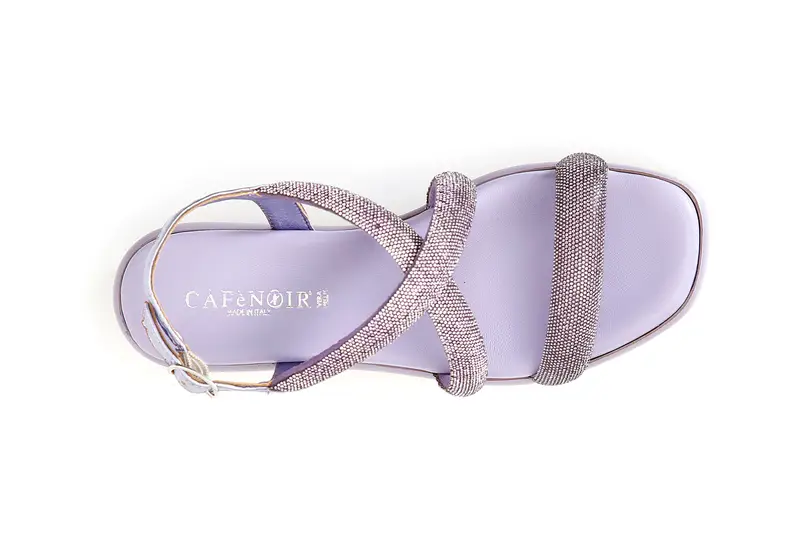 sandali con zeppa e fasce incrocio con strass lilla miniatura 2