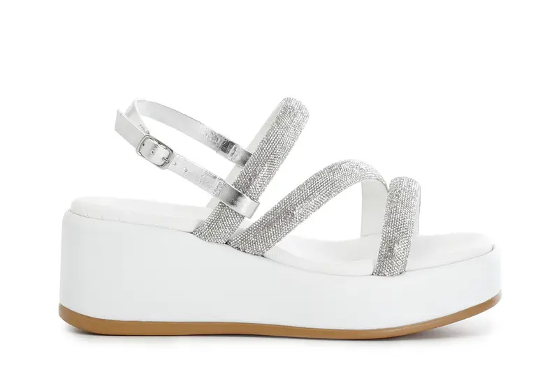 sandali con zeppa e tre fasce con strass argento