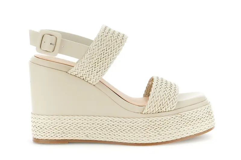 sandali due fasce su zeppa in sintetico effetto pelle intrecciata beige