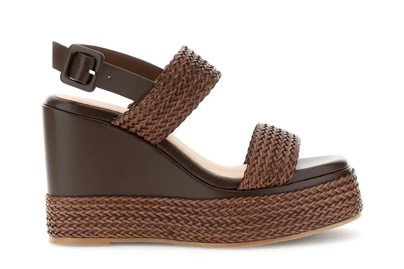 sandali due fasce su zeppa in sintetico effetto pelle intrecciata t moro