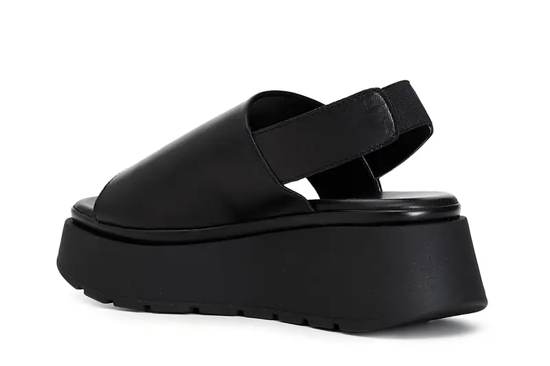 sandali fascia in pelle su zeppa nero miniatura 2