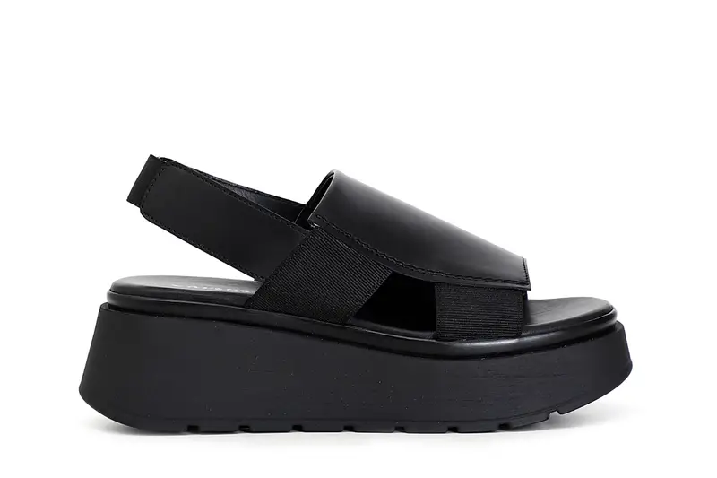 sandali fascia in pelle su zeppa nero