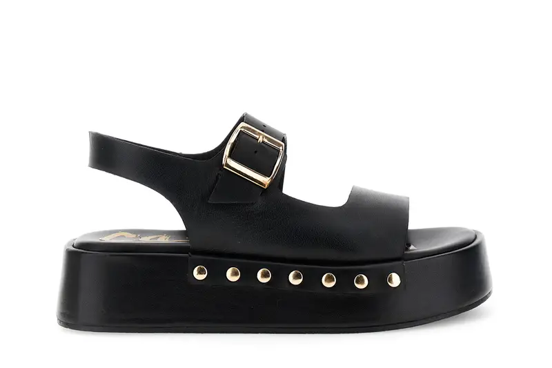 sandali frate in nappa con riporto borchie su zeppa nero