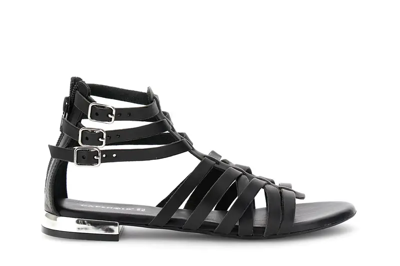 sandali gabbia in pelle con 3 fibbie nero