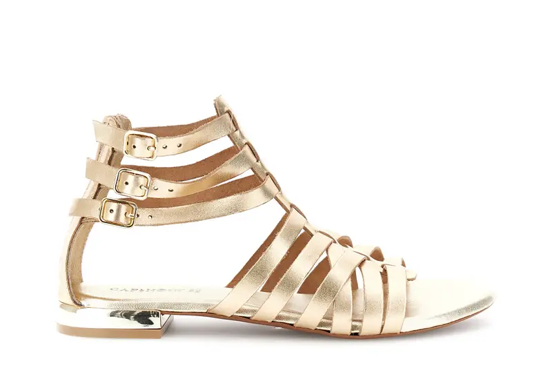 sandali gabbia in pelle con 3 fibbie oro